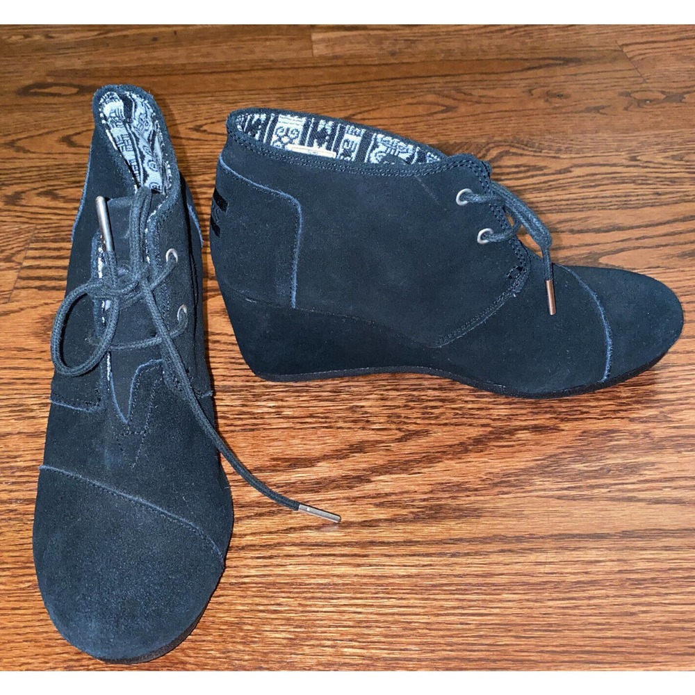 toms 8.5 w suede wedge hill Black booties